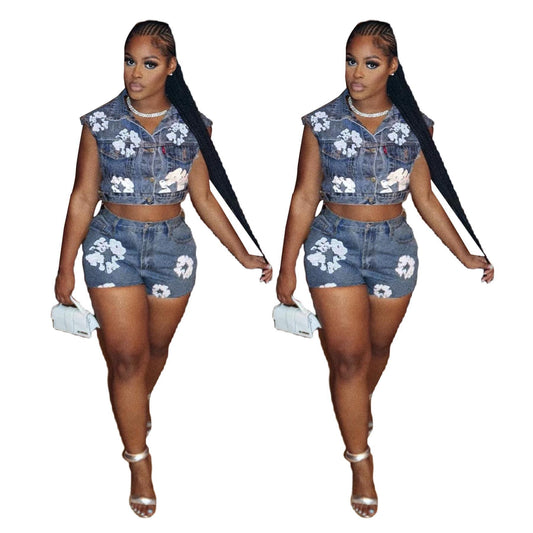 Denim Floral Set